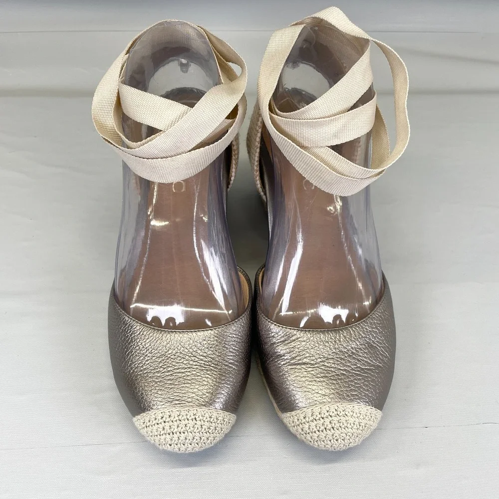Vionic Maris Espadrille Wedge Sandals Womens Size 6.5 Wide Gray Leather Shoes